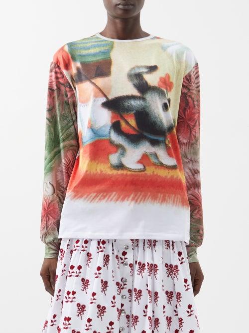 Chopova Lowena - Flower Pup-print Jersey Long-sleeved Top - Womens - Multi