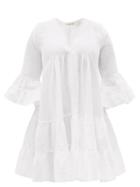 Matchesfashion.com Casa Raki - Delfina Tiered V-neck Organic-linen Mini Dress - Womens - White