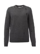 Matchesfashion.com Helmut Lang - Distressed Crew-neck Wool-blend Sweater - Mens - Dark Grey