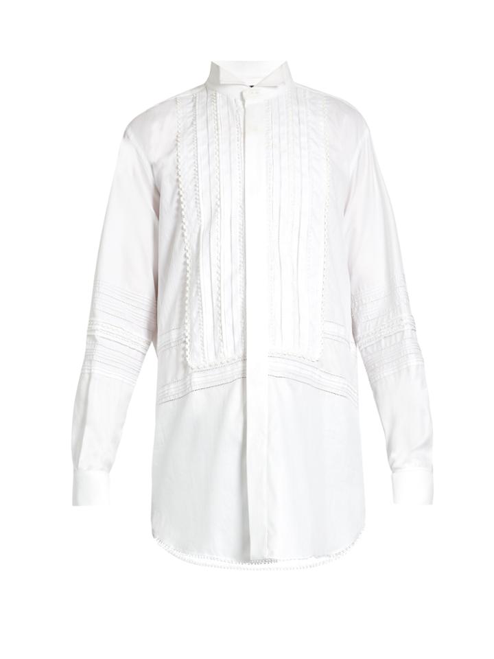 Burberry Lace-trimmed Bib-front Cotton Shirt
