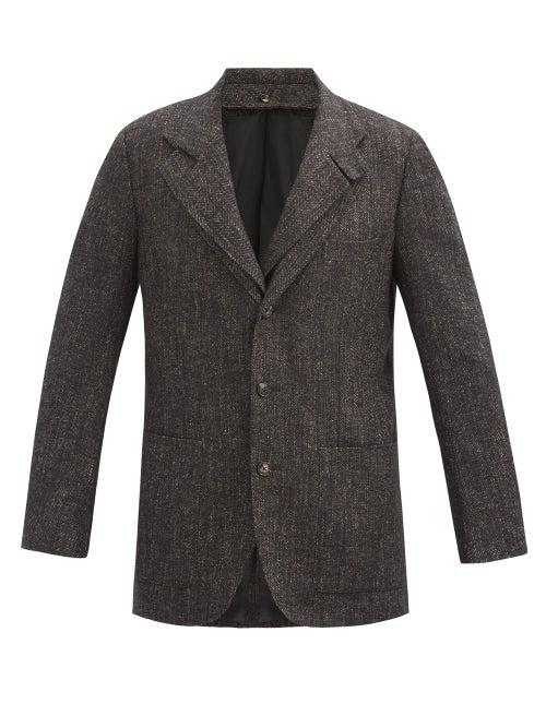 Matchesfashion.com Umit Benan B+ - Double-collar Single-breasted Herringbone Blazer - Mens - Dark Brown