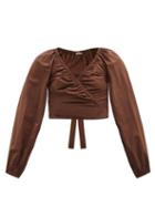 Matchesfashion.com Three Graces London - Clara Cropped Cotton-poplin Wrap Top - Womens - Dark Brown