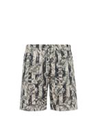 Matchesfashion.com Desmond & Dempsey - Striped Foliage Print Cotton Poplin Pyjama Shorts - Mens - Blue Beige
