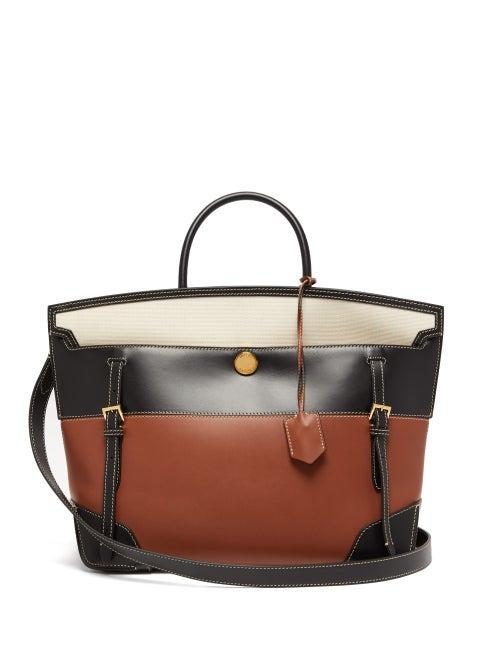 Matchesfashion.com Burberry - Society Leather Tote Bag - Womens - Tan Multi