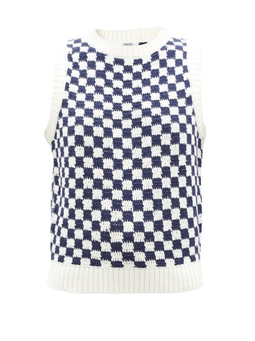 Shrimps - Pebbles Check-jacquard Wool-blend Sweater Vest - Womens - Navy White