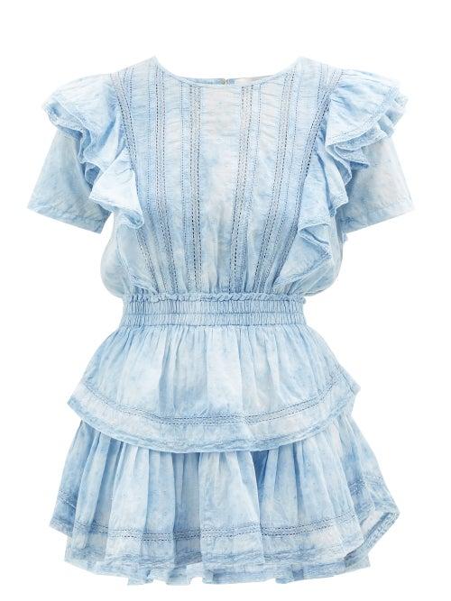 Loveshackfancy - Natasha Lace-trim Swiss Dot-cotton Mini Dress - Womens - Blue