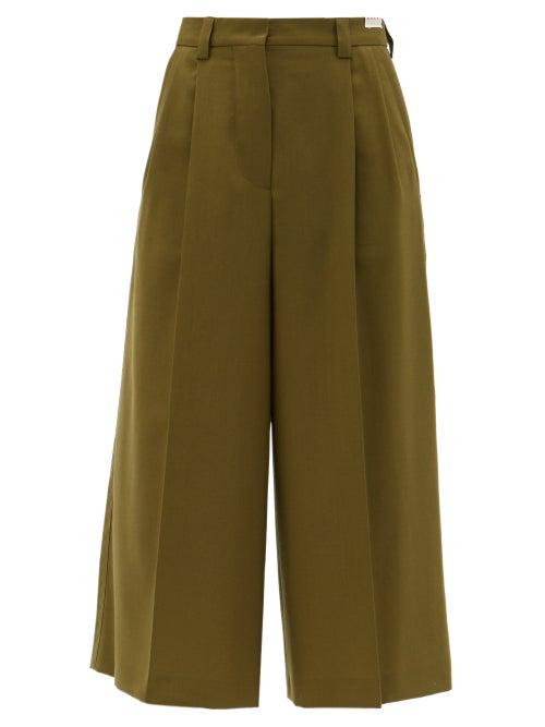 Marni - Darted Wool Culottes - Womens - Olive Green