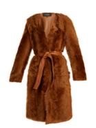 Rochas Belted Collarless Shearling Coat