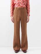 73 London - Pleated Linen Flared Trousers - Mens - Brown