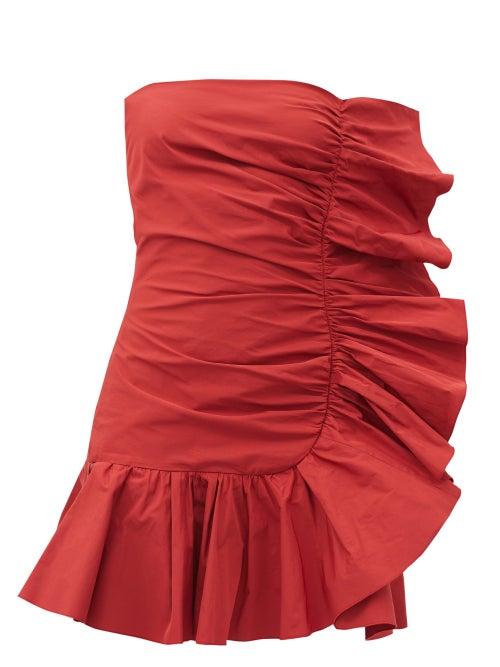 Matchesfashion.com Redvalentino - Strapless Ruffled Taffeta Dress - Womens - Red