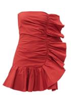 Matchesfashion.com Redvalentino - Strapless Ruffled Taffeta Dress - Womens - Red
