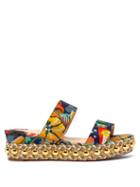 Matchesfashion.com Christian Louboutin - Janitag 60 Floral Print Satin Flatform Sandals - Womens - Pink Multi