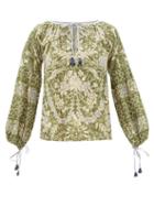 D'ascoli - Xanadu Floral-print Cotton-khadi Blouse - Womens - Green Multi