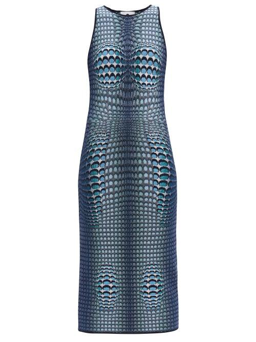 Matchesfashion.com Marine Serre - Moonfish Skin-jacquard Dress - Womens - Blue Print