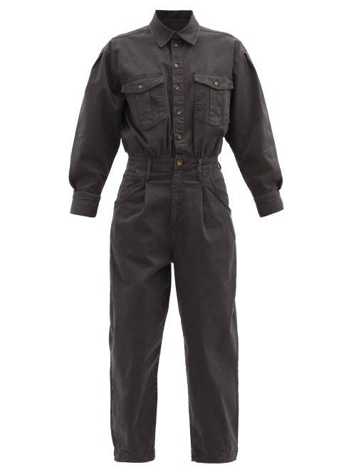 Matchesfashion.com Frame - Pleated Denim Jumpsuit - Womens - Dark Grey