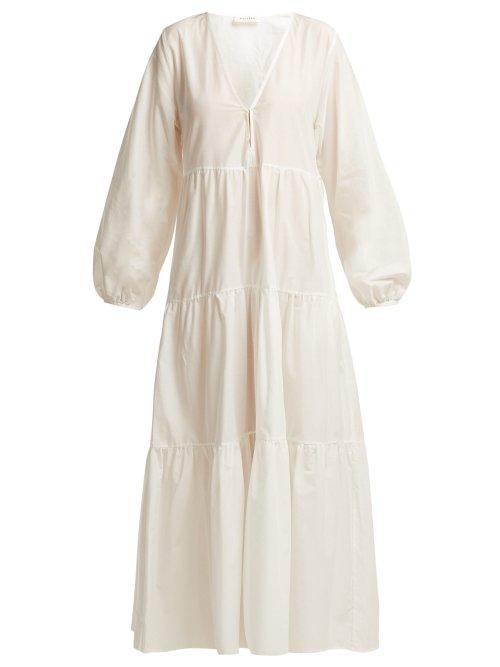 Matchesfashion.com Matteau - The Long Sleeve Tiered Cotton Midi Dress - Womens - White