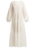 Matchesfashion.com Matteau - The Long Sleeve Tiered Cotton Midi Dress - Womens - White