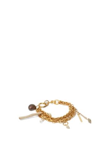 Matchesfashion.com Marine Serre - Driftwood And Shell-charm Metal Bracelet - Womens - Gold Multi