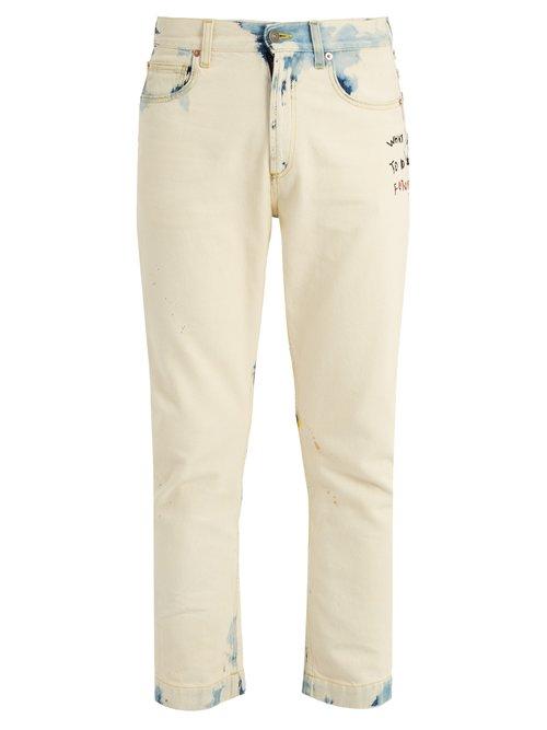 Matchesfashion.com Gucci - Embroidered Mid Rise Slim Leg Jeans - Mens - Cream Multi