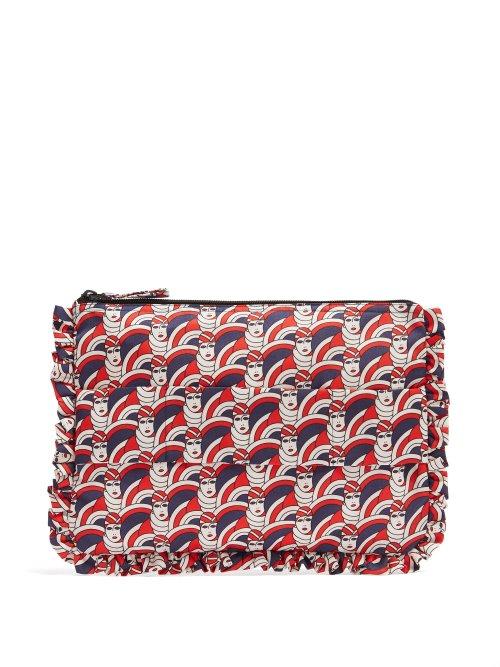 Matchesfashion.com La Doublej - Graphic Print Ruffle Trimmed Pouch - Womens - Red Multi