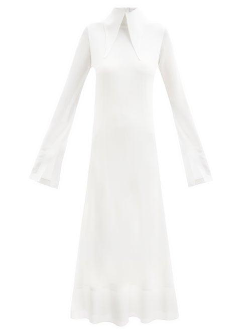 16arlington - Kaya Oversized Collar Crepe Midi Dress - Womens - White