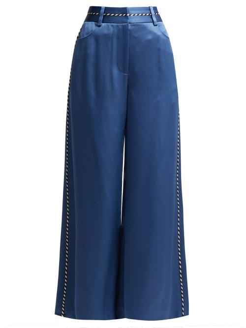 Matchesfashion.com Peter Pilotto - Wide Leg Satin Culottes - Womens - Blue
