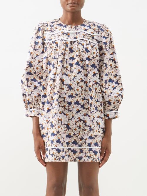 Batsheva - Esme Fall Daisy-print Cotton Mini Dress - Womens - Purple Multi