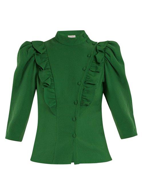 Matchesfashion.com Vika Gazinskaya - High Neck Ruffle Trimmed Blouse - Womens - Green