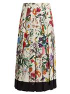 Gucci Flora Snake-print Pleated Silk Midi Skirt