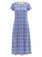 La Doublej - Sporty Swing Shell-print Maxi Dress - Womens - Blue Print