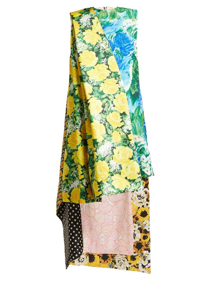 Richard Quinn Floral-print Asymmetric Satin Dress