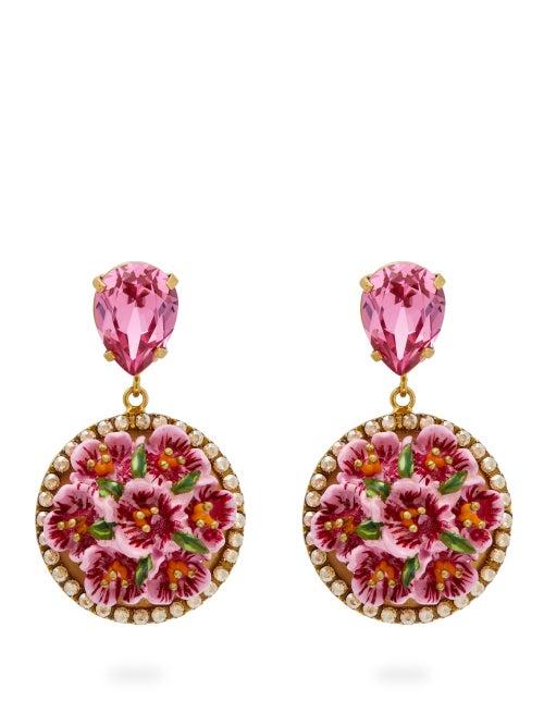 Matchesfashion.com Dolce & Gabbana - Flower-drop Crystal-embellished Clip Earrings - Womens - Pink