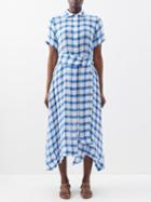 Lisa Marie Fernandez - Asymmetric Gingham Linen-blend Gauze Shirt Dress - Womens - Blue White