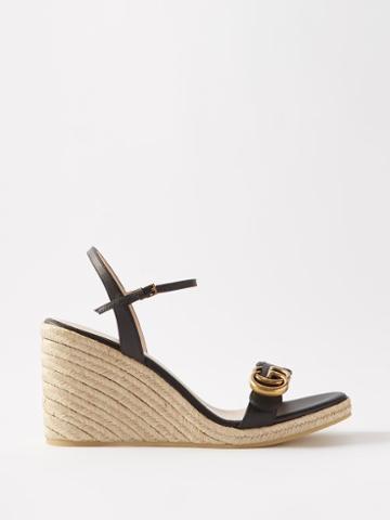Gucci - Gg 95 Leather Espadrille Wedges - Womens - Black