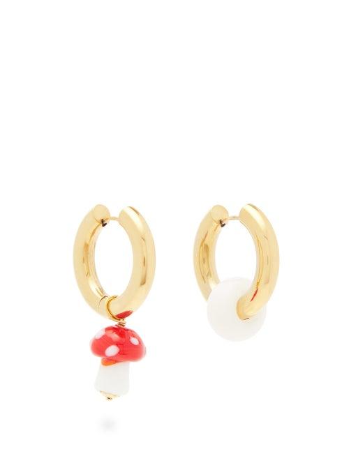 Matchesfashion.com Timeless Pearly - Mismatched Mushroom-charm Gold-plated Earrings - Womens - Red White