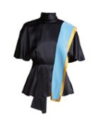 Matchesfashion.com Roksanda - Contrast Panel Draped Silk Top - Womens - Blue Multi