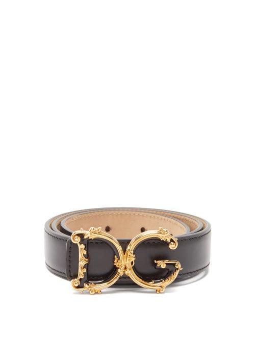 Matchesfashion.com Dolce & Gabbana - Baroque Monogram-buckle Leather Belt - Womens - Black Gold