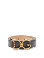 Matchesfashion.com Dolce & Gabbana - Baroque Monogram-buckle Leather Belt - Womens - Black Gold