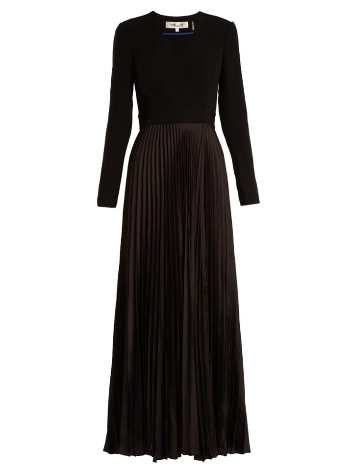 Diane Von Furstenberg V-neck Pleated-satin Dress