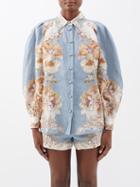 Ale Mais - Blythe Floral-print Linen Shirt - Womens - Blue Multi