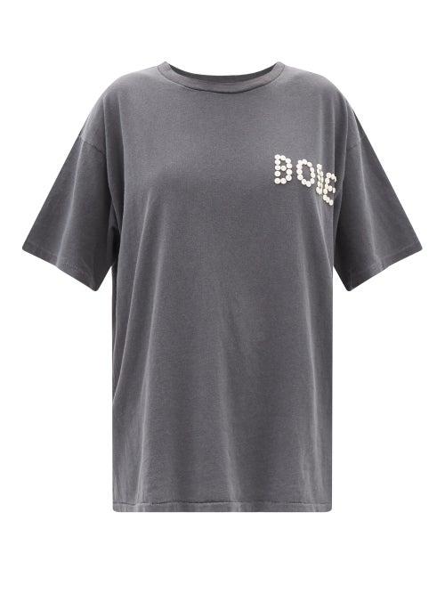 Bode - Pearly Button-logo Cotton-jersey T-shirt - Womens - Dark Grey