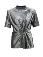 The Attico - Padded-shoulder Sequinned T-shirt - Womens - Dark Grey