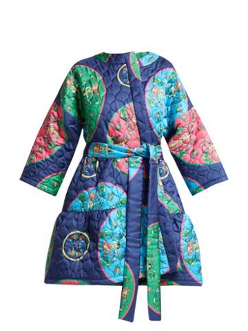 Matchesfashion.com Rianna + Nina - Anastasia Folk Print Quilted Silk Jacket - Womens - Blue Multi