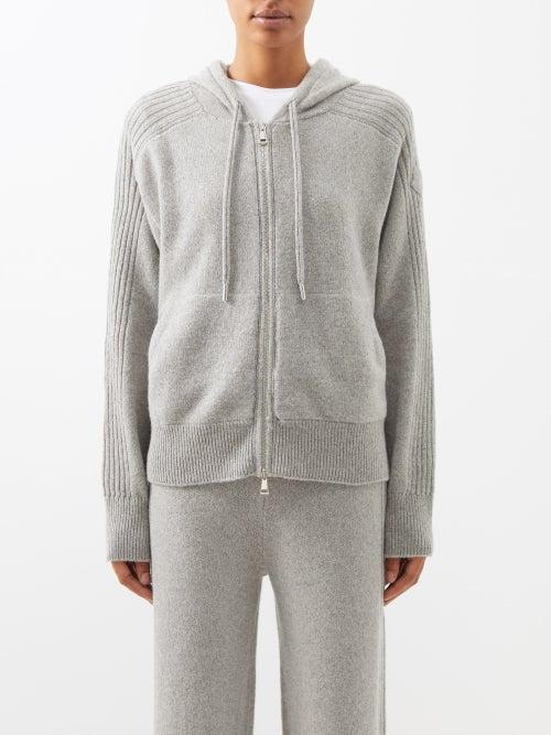Moncler - Zipped Cashmere-blend Hooded Sweatshirt - Womens - Grey