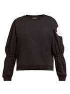 Matchesfashion.com Moncler - Gathered Sleeve Cotton Blend Jersey Sweatshirt - Womens - Black