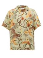 Desmond & Dempsey - Cuban-collar Soleia-print Linen Shirt - Mens - Green Multi