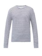 Matchesfashion.com Officine Gnrale - Striped Linen Long-sleeved T-shirt - Mens - Navy White