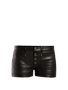 Matchesfashion.com Saint Laurent - Button Front Leather Shorts - Womens - Black