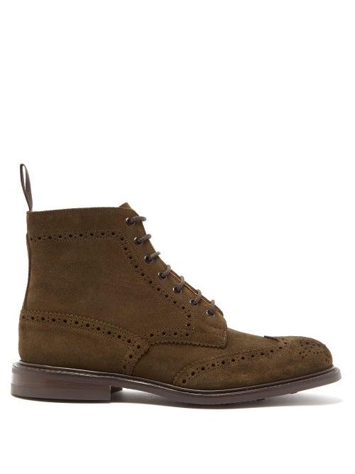 Matchesfashion.com Tricker's - Stow Suede Brogue Boots - Mens - Khaki