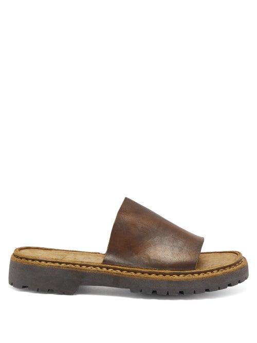 Matchesfashion.com Guidi - Raised Sole Leather Slides - Mens - Brown